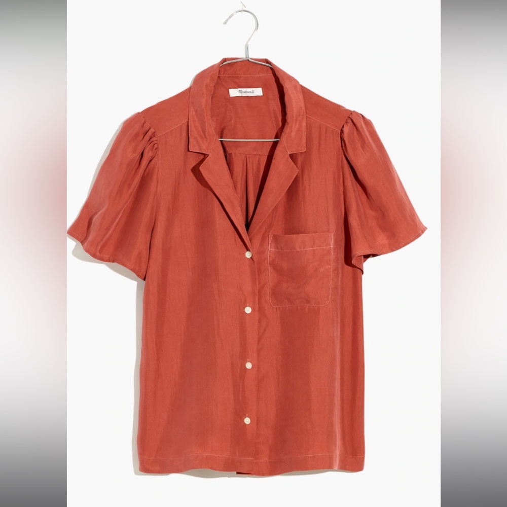 Madewell Silk Puff Sleeve Camp Shirt | Dusty Salmon